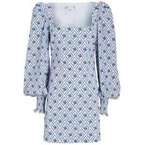 Caroline Constas Puff Sleeve Printed Square Neck Elliot Mini Dress Blue Womens S